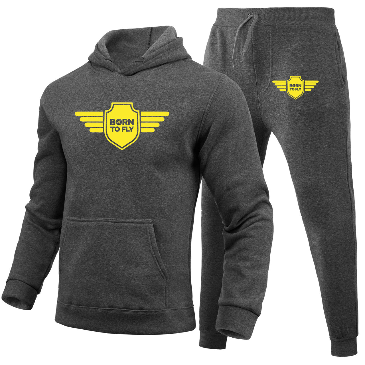 Born To Fly & Badge Designed Hoodies & Sweatpants Set