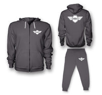 Thumbnail for Born To Fly & Badge Designed Zipped Hoodies & Sweatpants Set