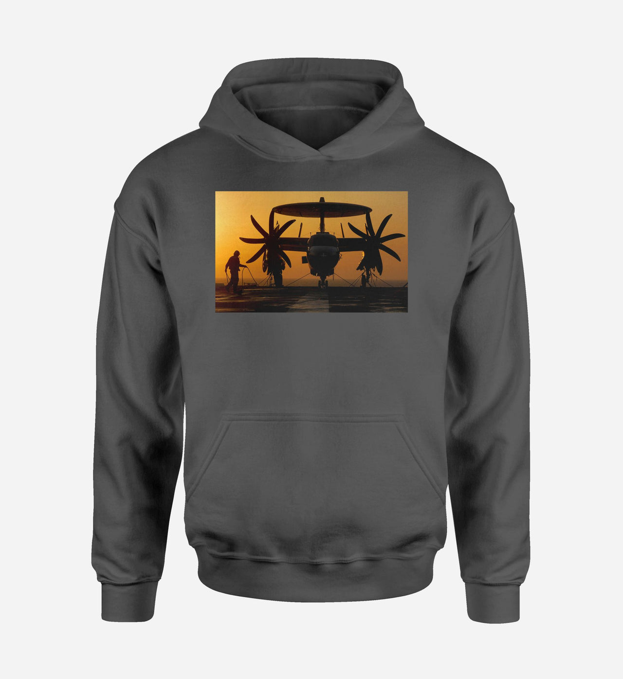 Military Plane at Sunset Designed Hoodies