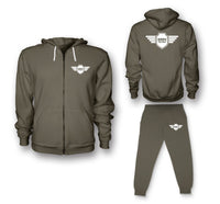 Thumbnail for Born To Fly & Badge Designed Zipped Hoodies & Sweatpants Set