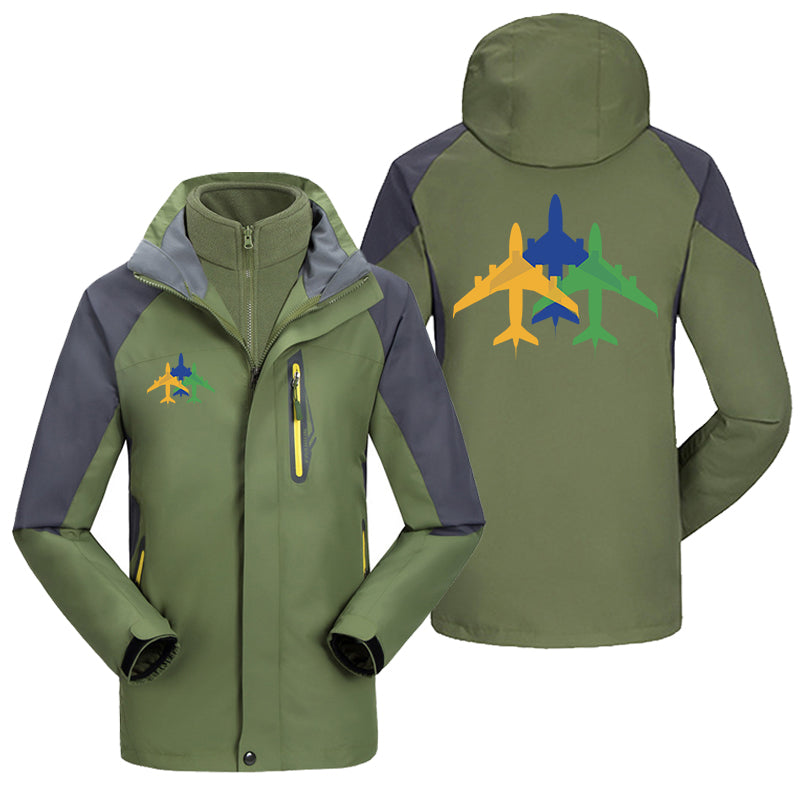 Colourful 3 Airplanes Designed Thick Skiing Jackets