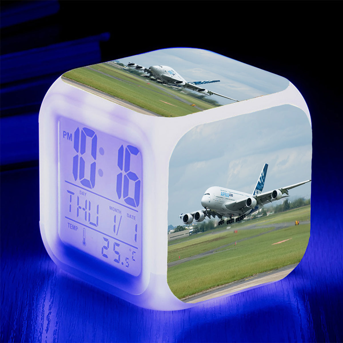 Departing Airbus A380 with Original Livery Designed "7 Colour" Digital Alarm Clock