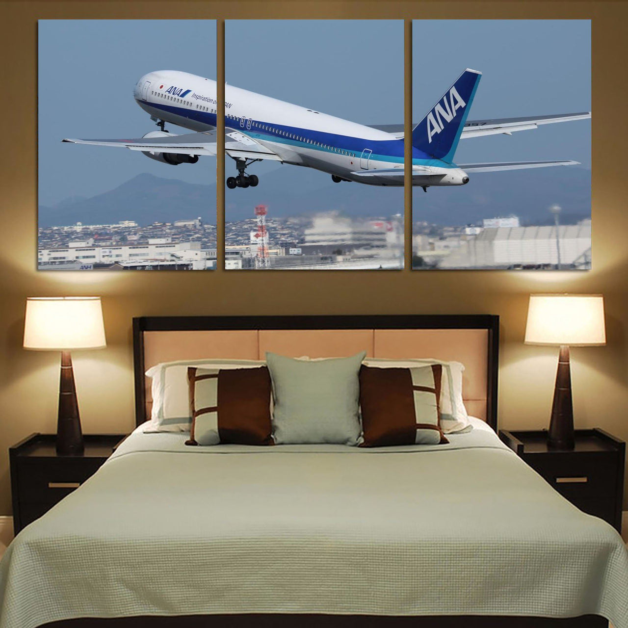 Departing ANA's Boeing 767 Printed Canvas Posters (3 Pieces) Aviation Shop 