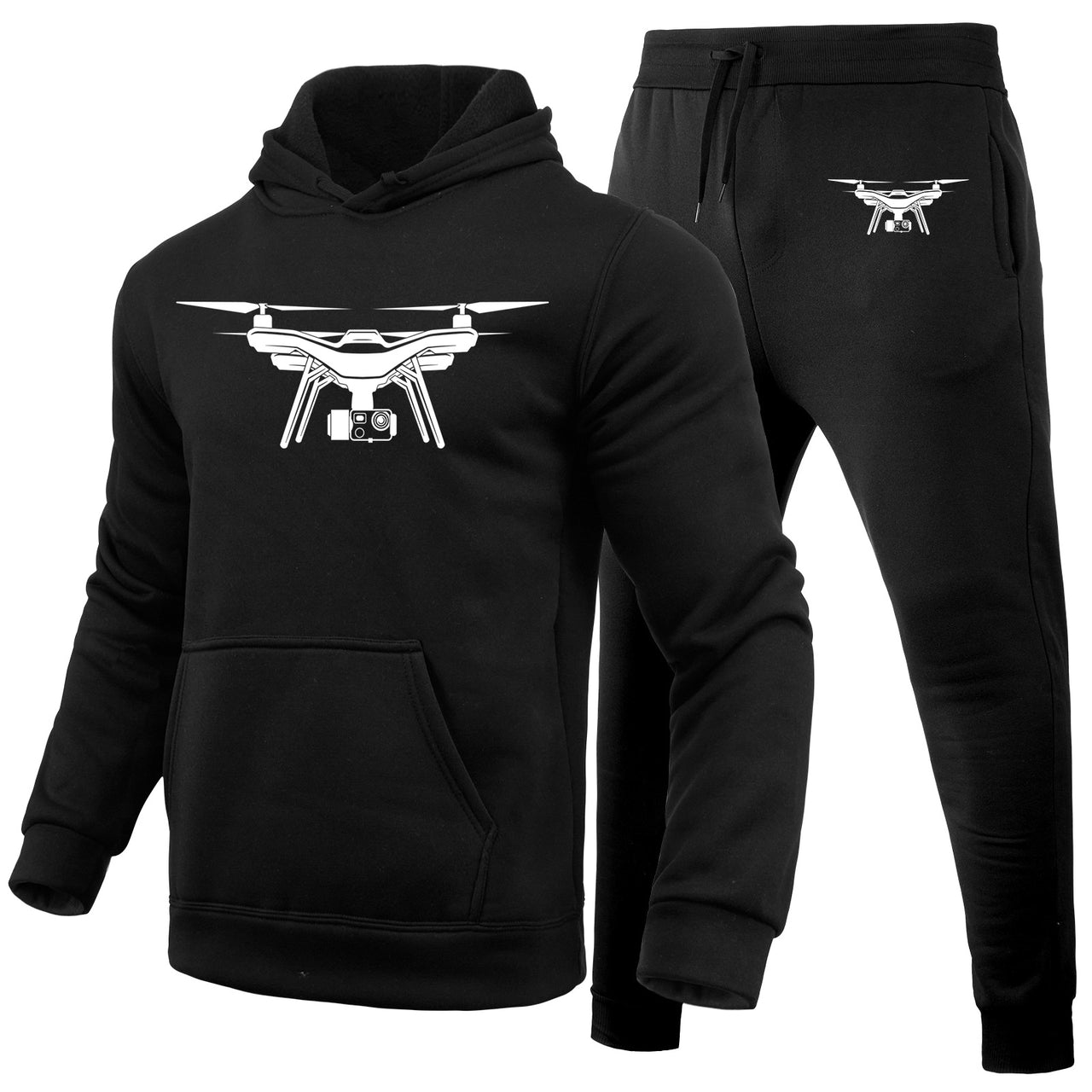 Drone Silhouette Designed Hoodies & Sweatpants Set