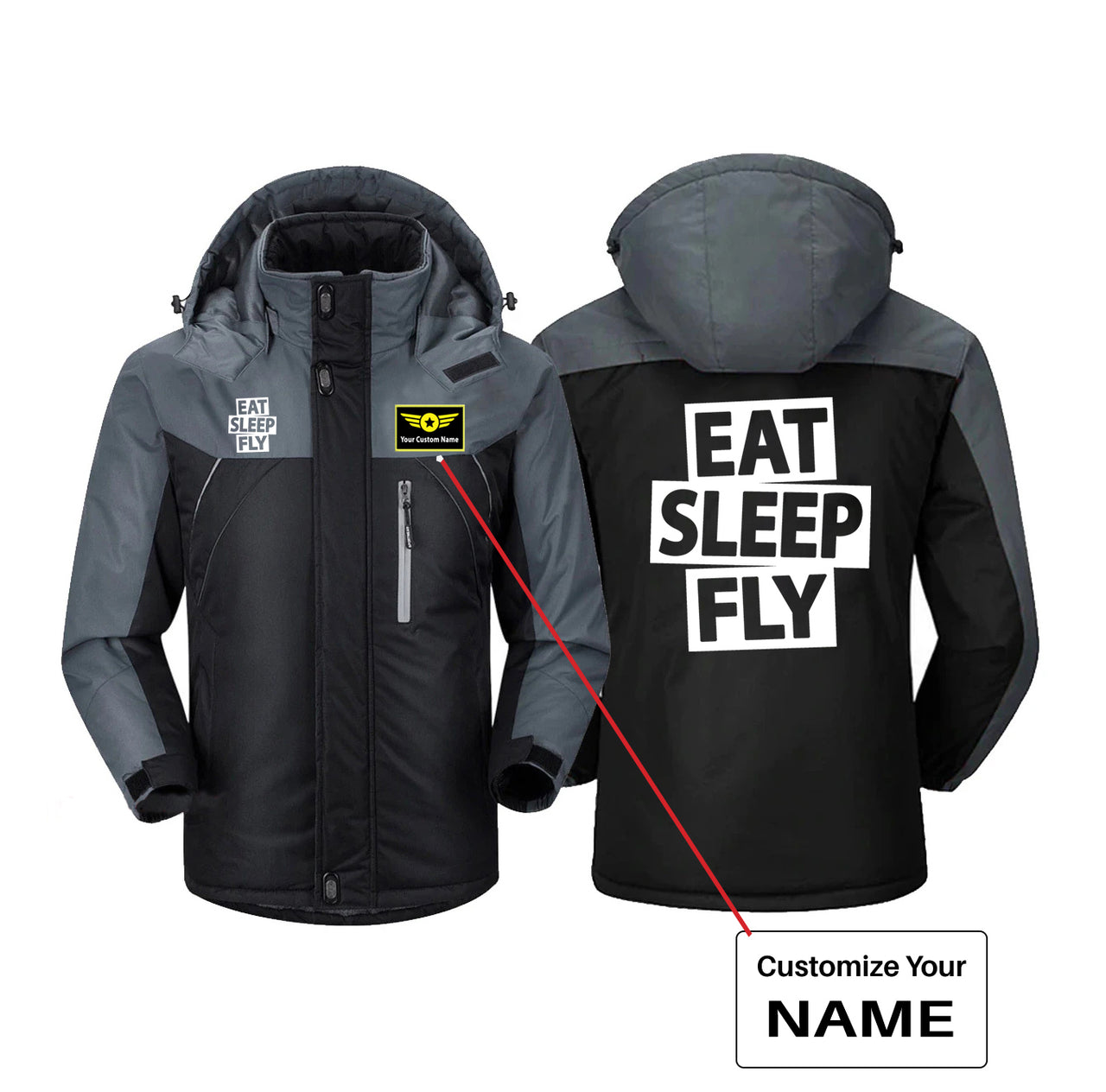 Eat Sleep Fly Designed Thick Winter Jackets