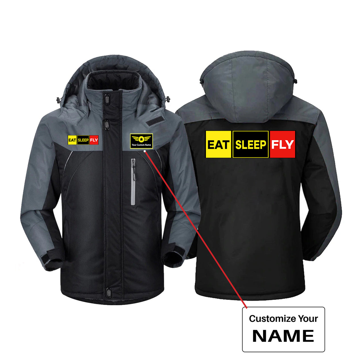 Eat Sleep Fly (Colourful) Designed Thick Winter Jackets