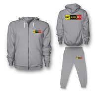 Thumbnail for Eat Sleep Fly (Colourful) Designed Zipped Hoodies & Sweatpants Set