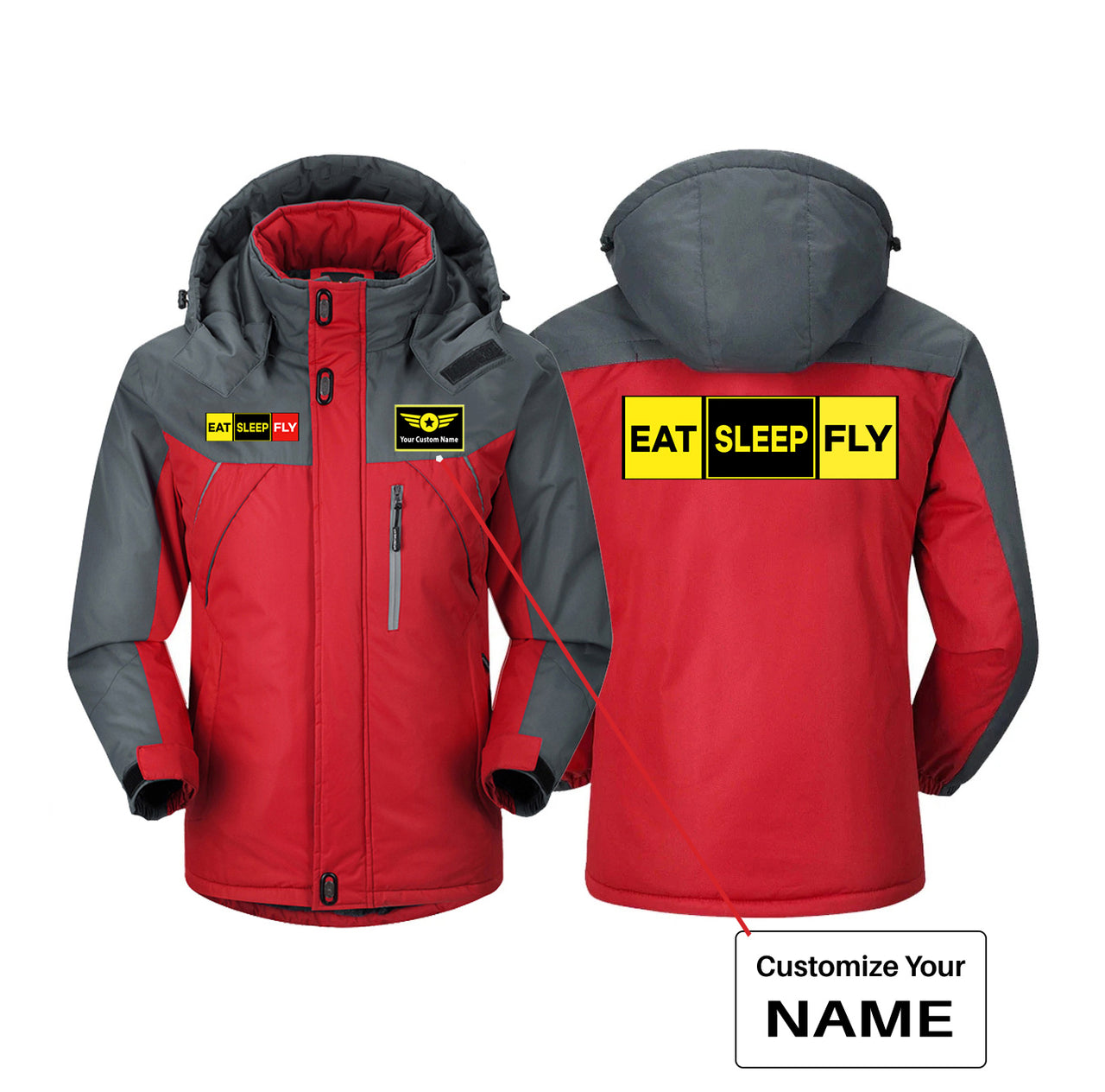 Eat Sleep Fly (Colourful) Designed Thick Winter Jackets