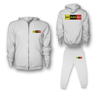 Thumbnail for Eat Sleep Fly (Colourful) Designed Zipped Hoodies & Sweatpants Set