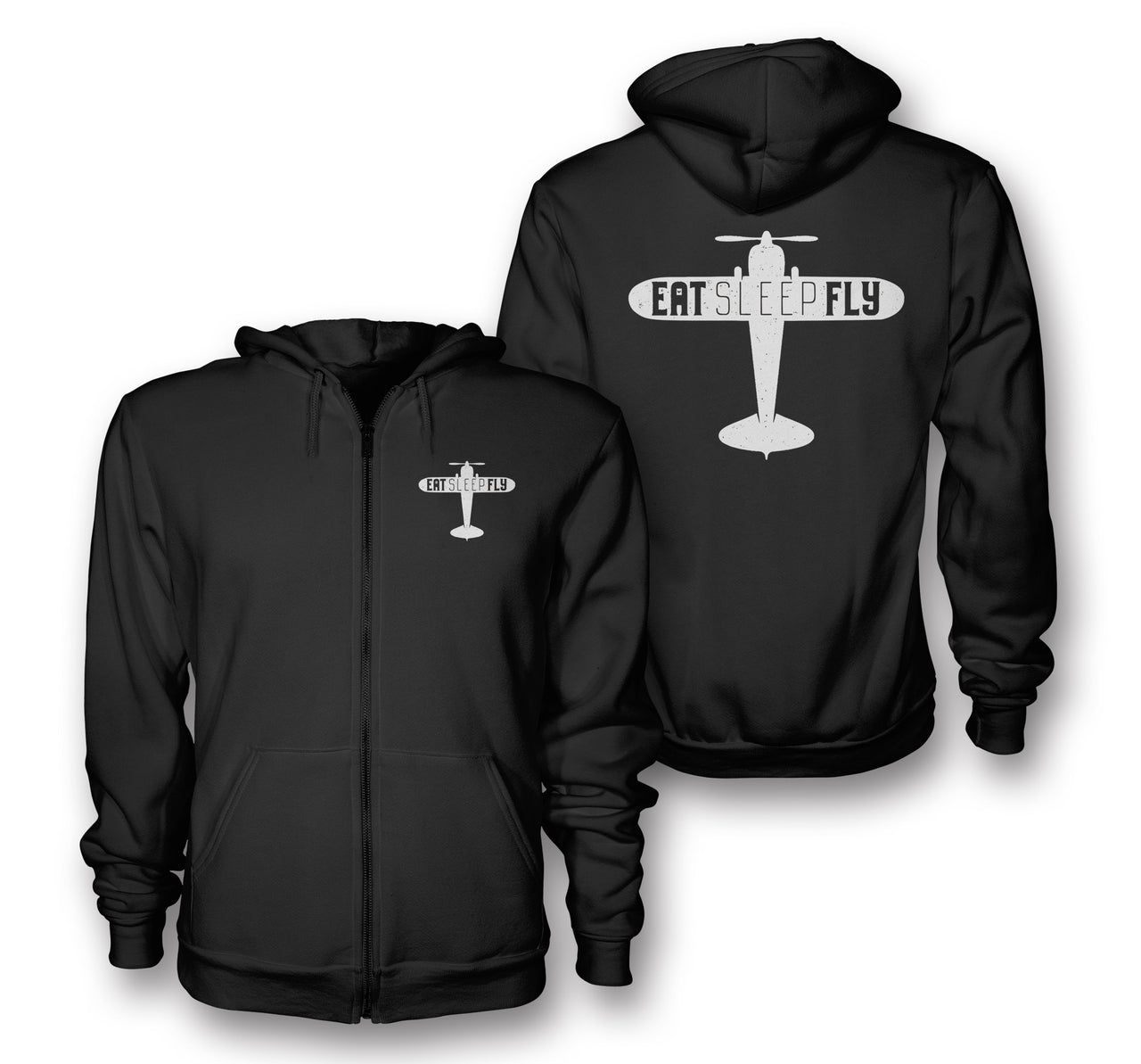 Eat Sleep Fly & Propeller Designed Zipped Hoodies