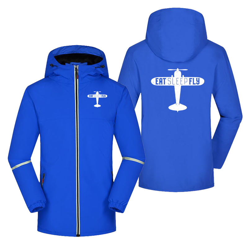 Eat Sleep Fly & Propeller Designed Rain Coats & Jackets