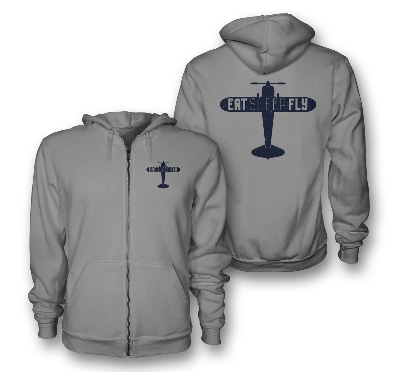 Eat Sleep Fly & Propeller Designed Zipped Hoodies