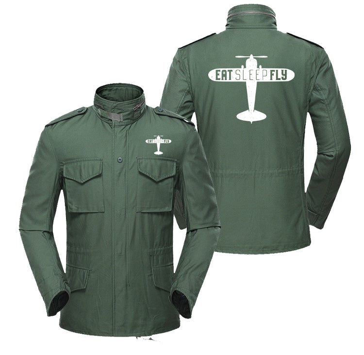 Eat Sleep Fly & Propeller Designed Military Coats