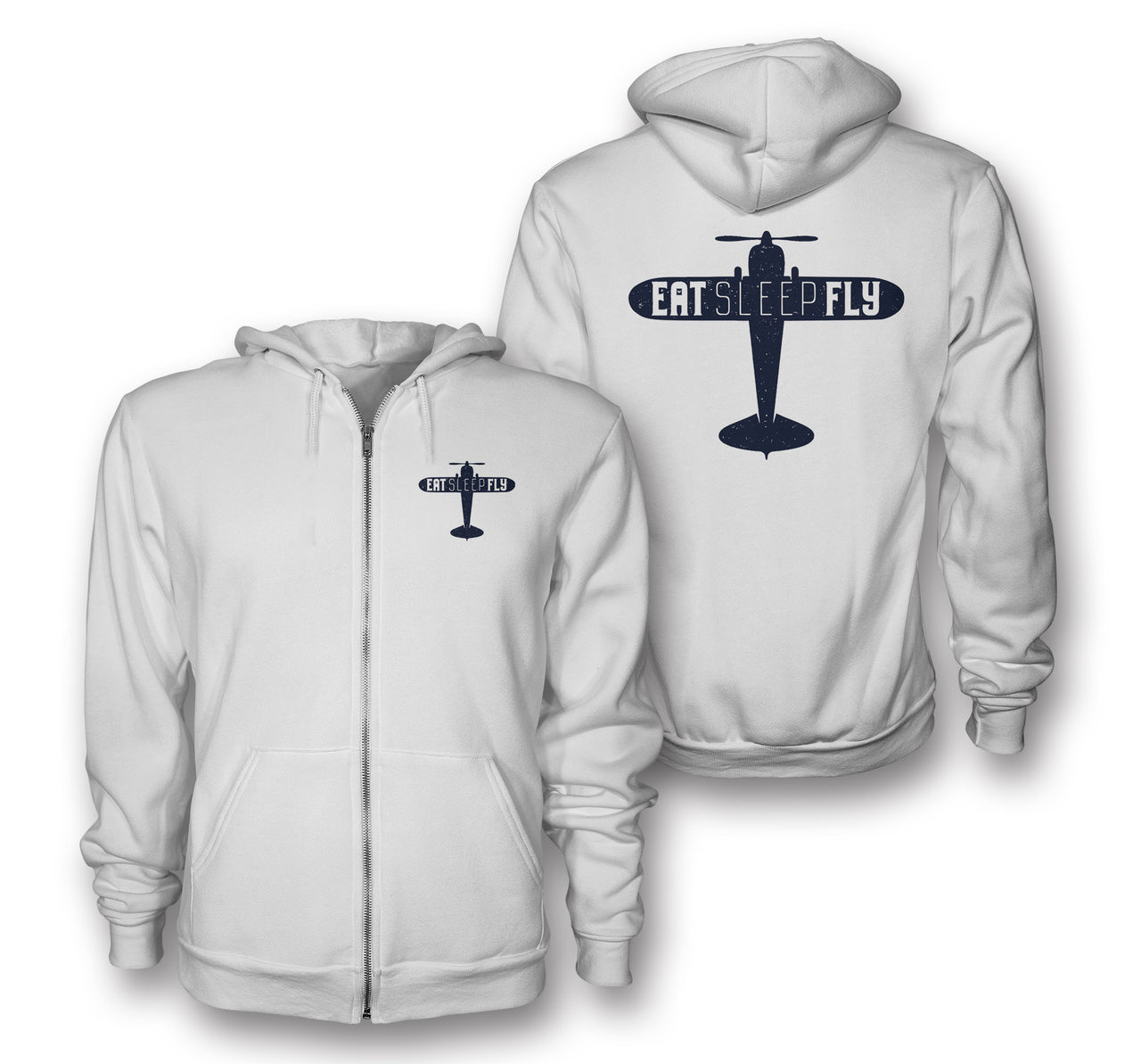 Eat Sleep Fly & Propeller Designed Zipped Hoodies