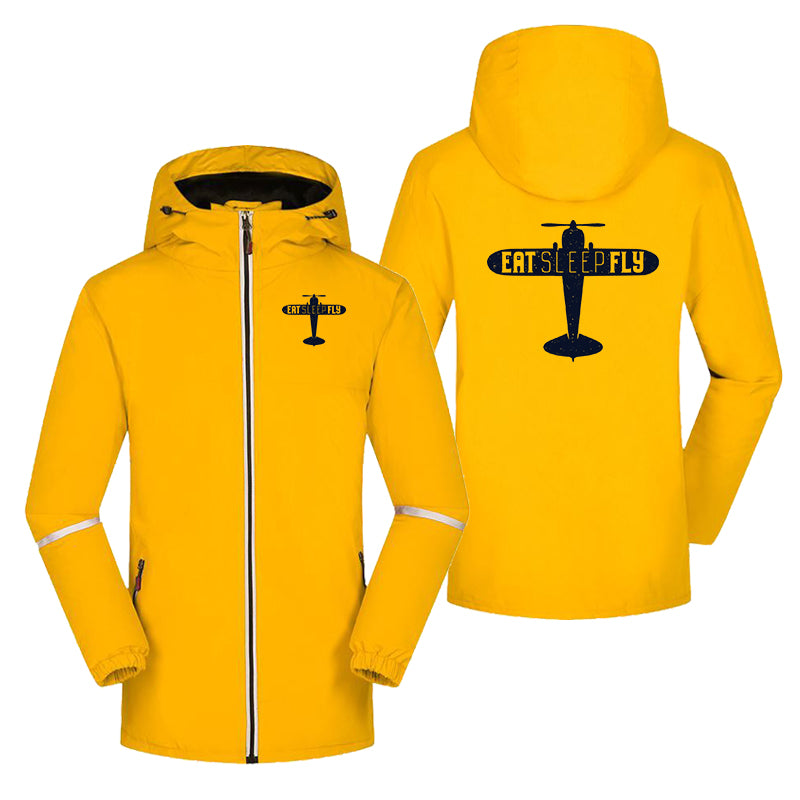 Eat Sleep Fly & Propeller Designed Rain Coats & Jackets