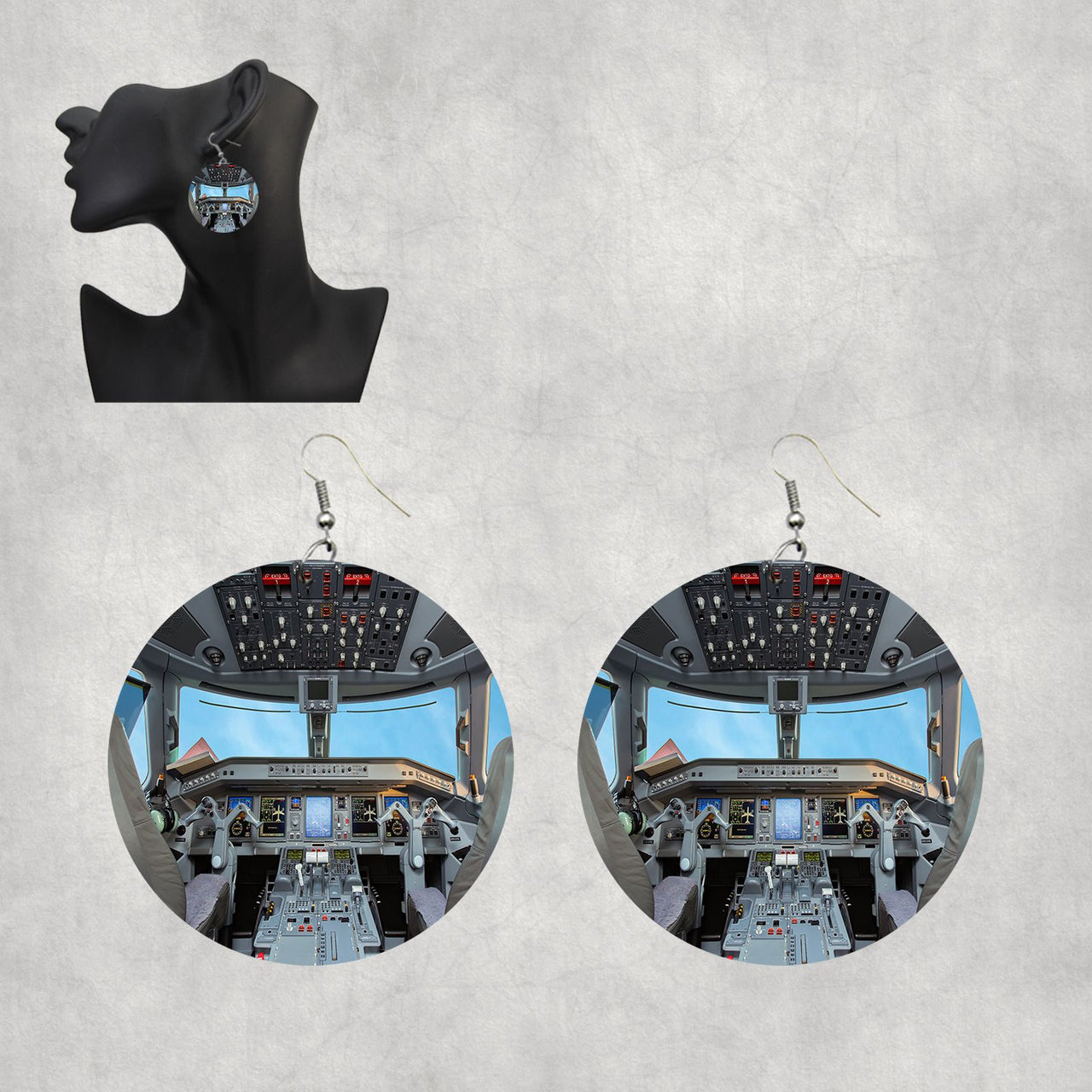 Embraer E190 Cockpit Designed Wooden Drop Earrings