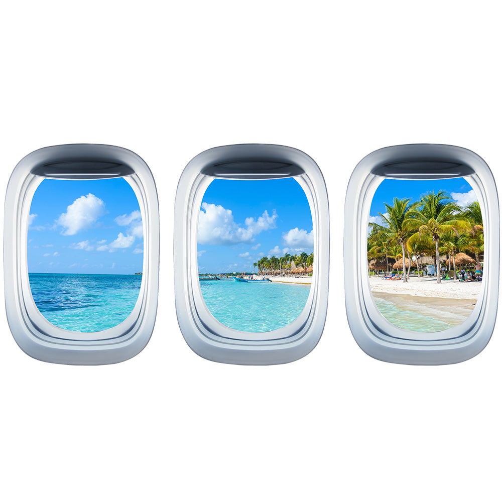 Airplane Window & Akumal Beach View Printed Wall Window Stickers