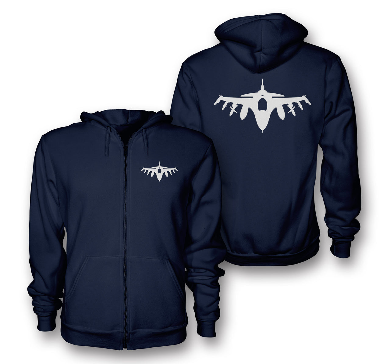 Fighting Falcon F16 Silhouette Designed Zipped Hoodies