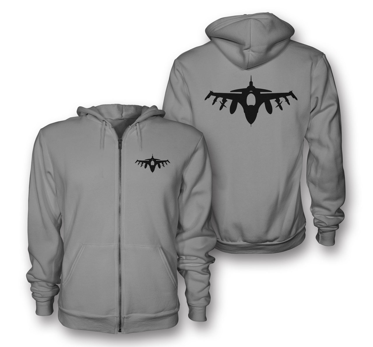 Fighting Falcon F16 Silhouette Designed Zipped Hoodies