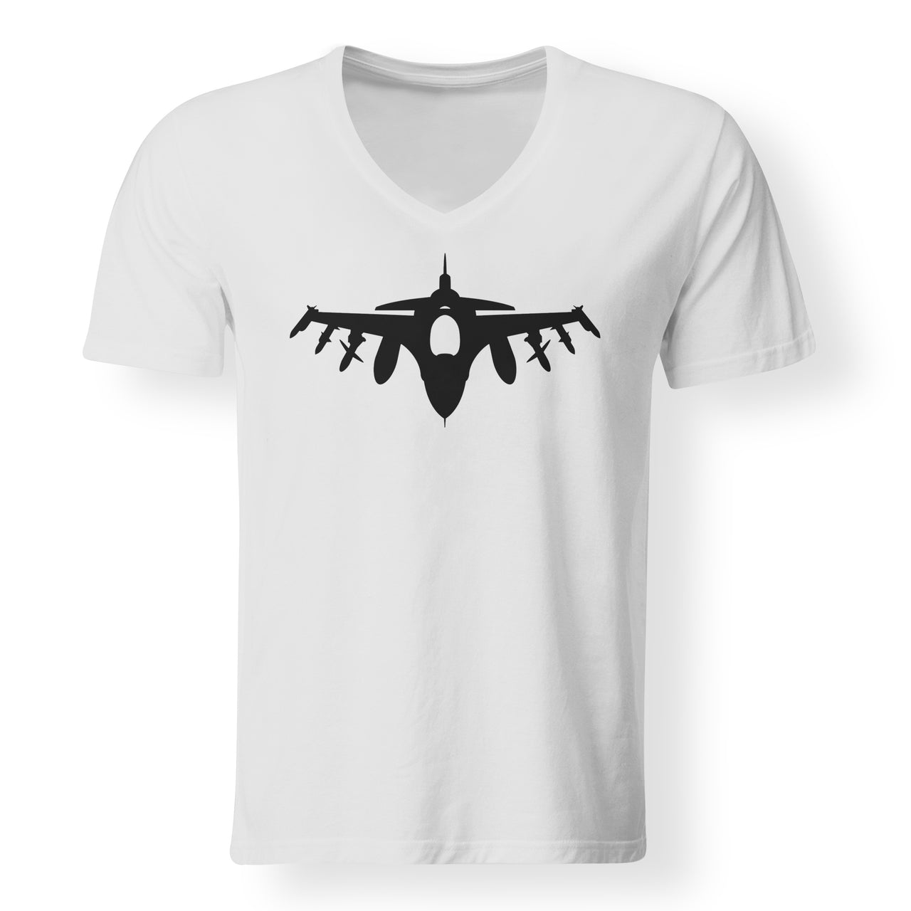 Fighting Falcon F16 Silhouette Designed V-Neck T-Shirts