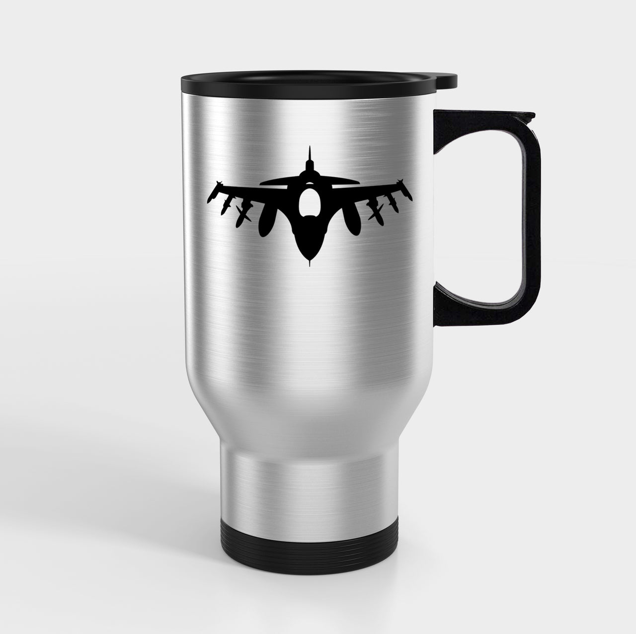 Fighting Falcon F16 Silhouette Designed Travel Mugs (With Holder)