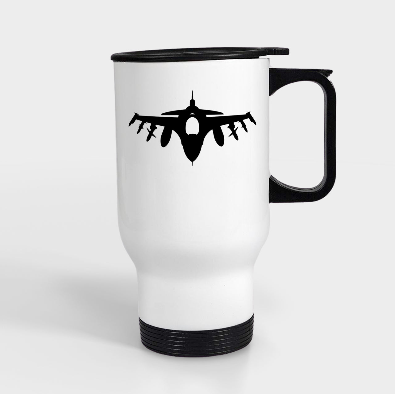 Fighting Falcon F16 Silhouette Designed Travel Mugs (With Holder)