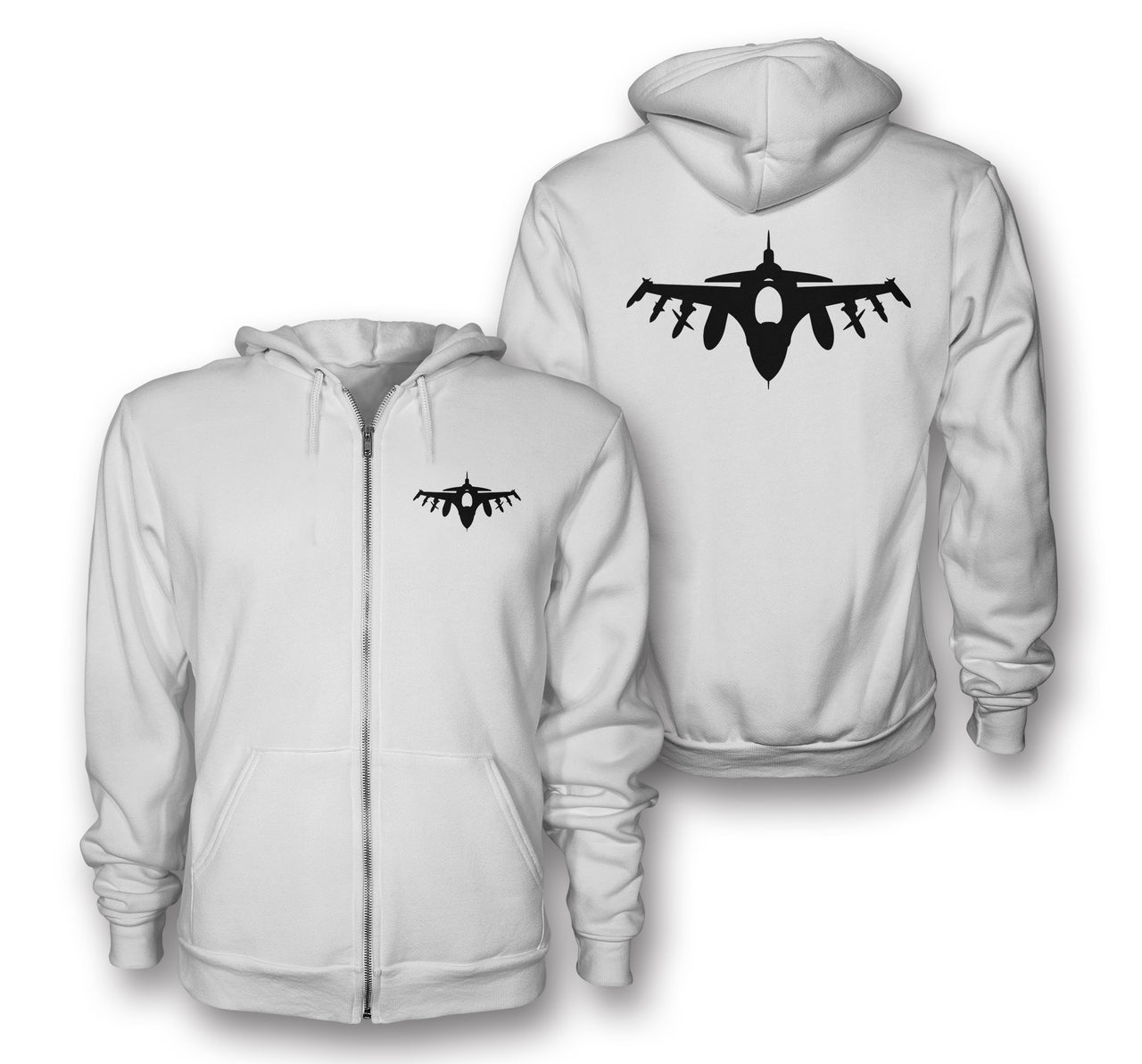 Fighting Falcon F16 Silhouette Designed Zipped Hoodies