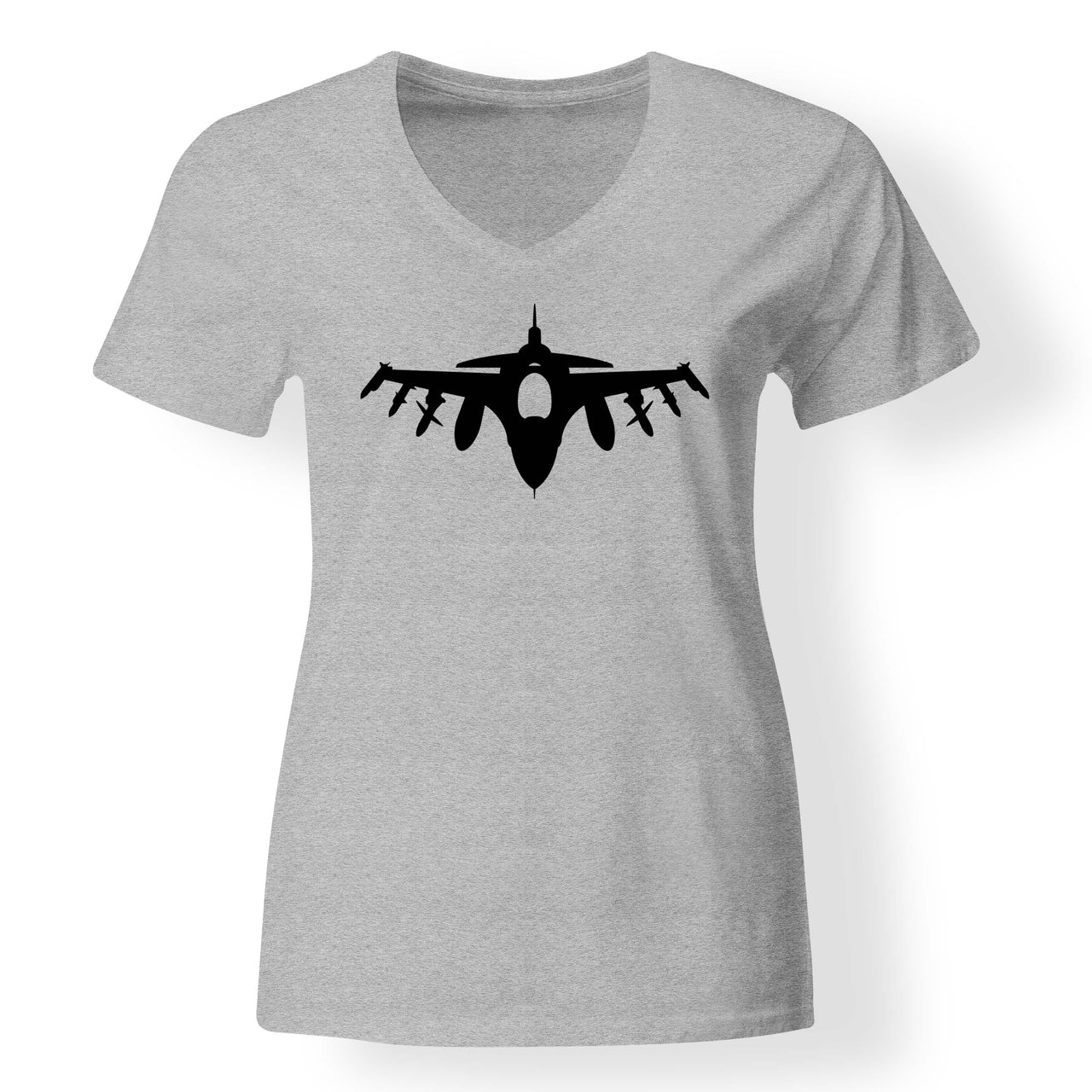 Fighting Falcon F16 Silhouette Designed V-Neck T-Shirts