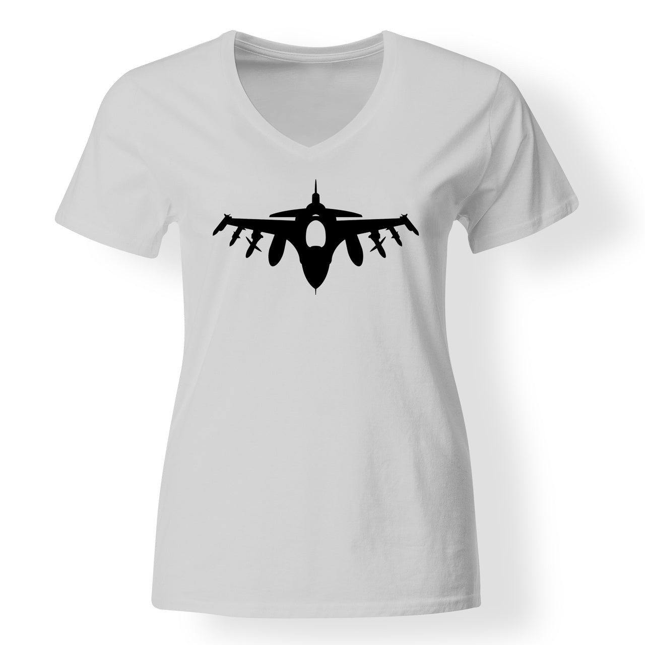 Fighting Falcon F16 Silhouette Designed V-Neck T-Shirts