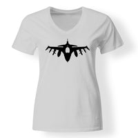 Thumbnail for Fighting Falcon F16 Silhouette Designed V-Neck T-Shirts