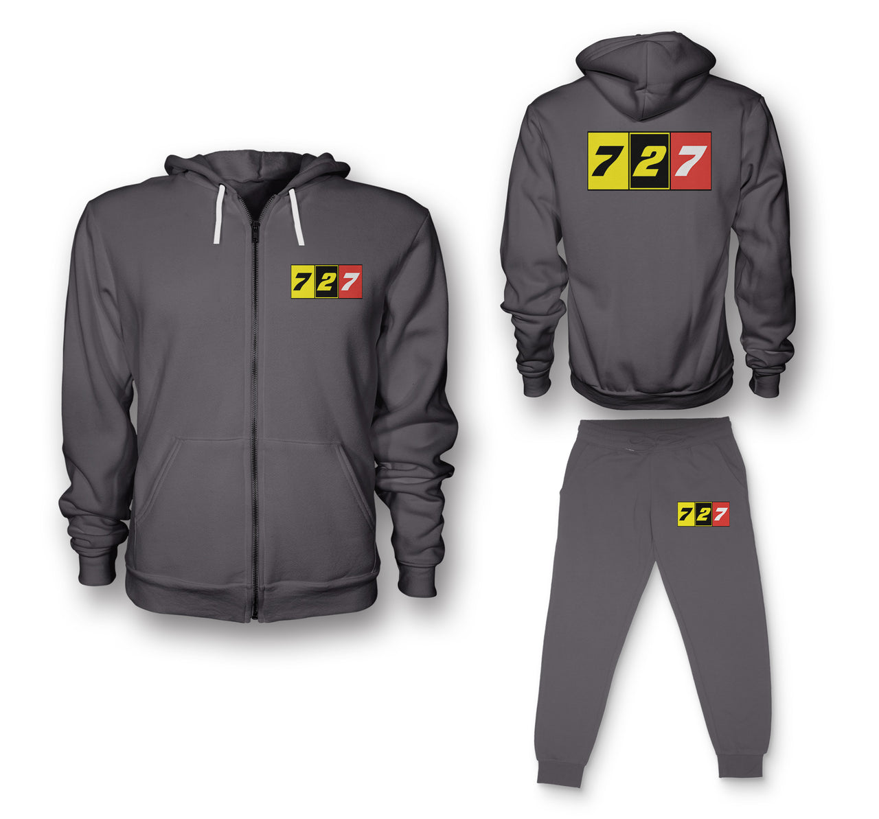 Flat Colourful 727 Designed Zipped Hoodies & Sweatpants Set