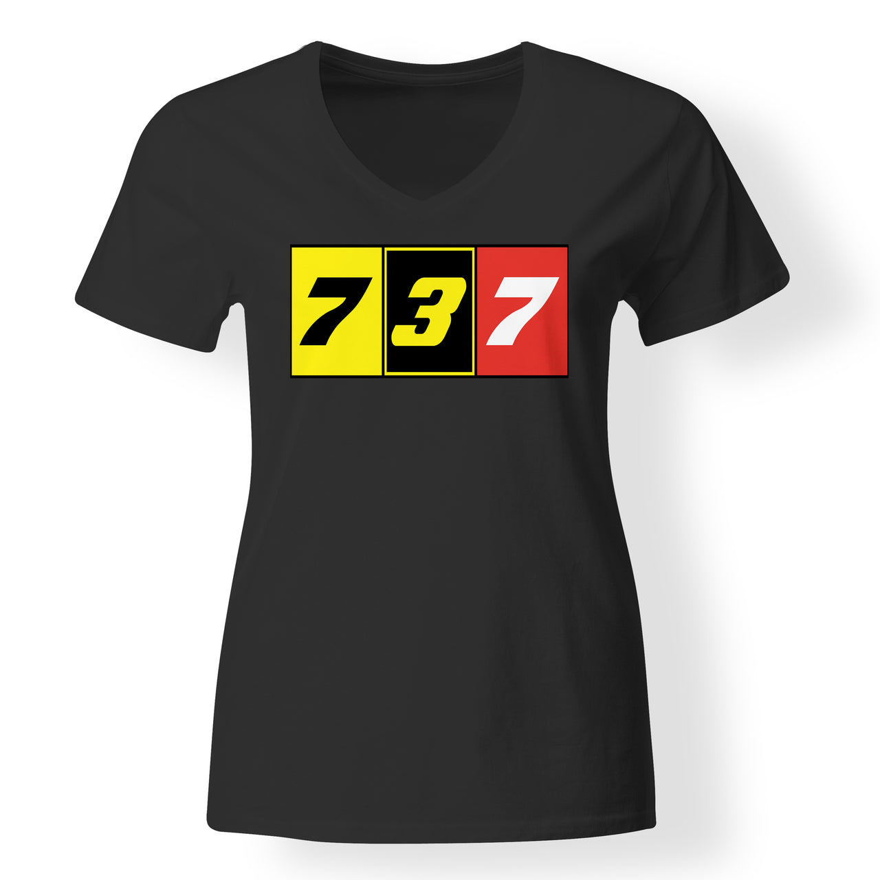 Flat Colourful 737 Designed V-Neck T-Shirts