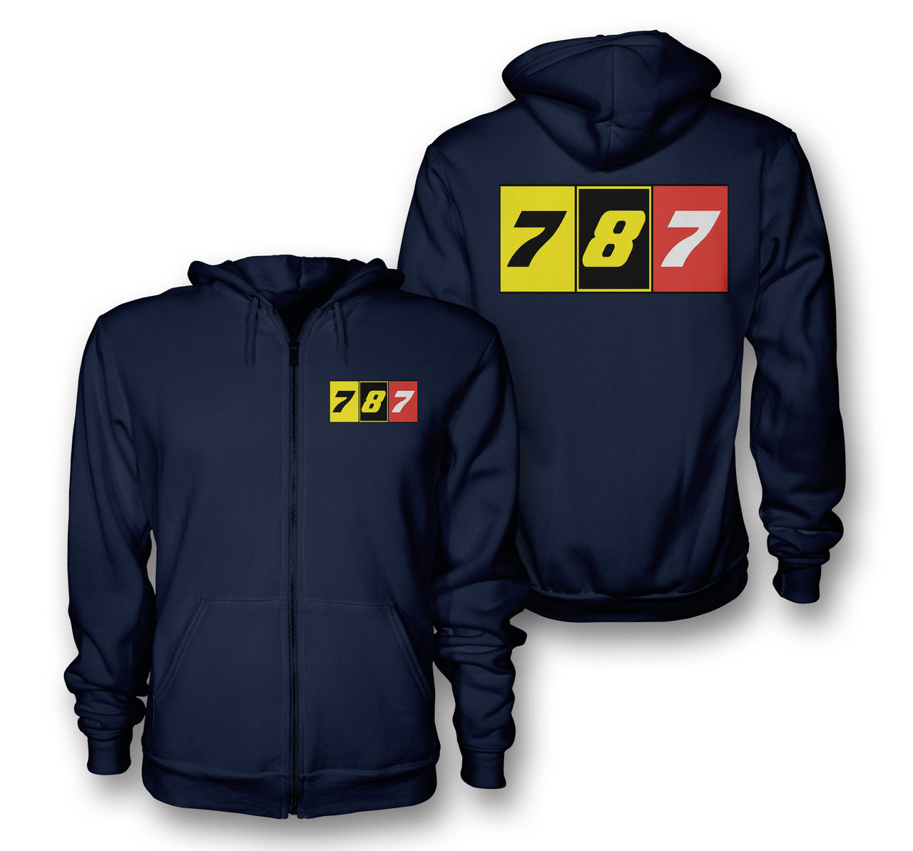 Flat Colourful 787 Designed Zipped Hoodies