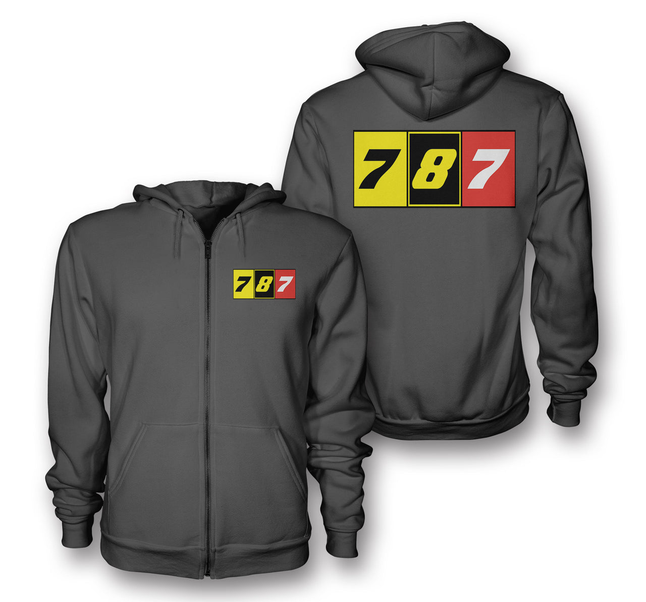 Flat Colourful 787 Designed Zipped Hoodies