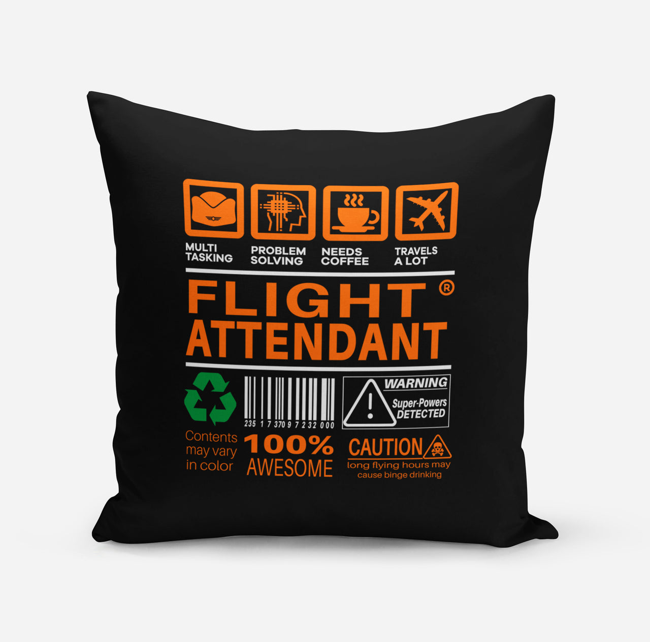 Flight Attendant Label Above Designed Pillows