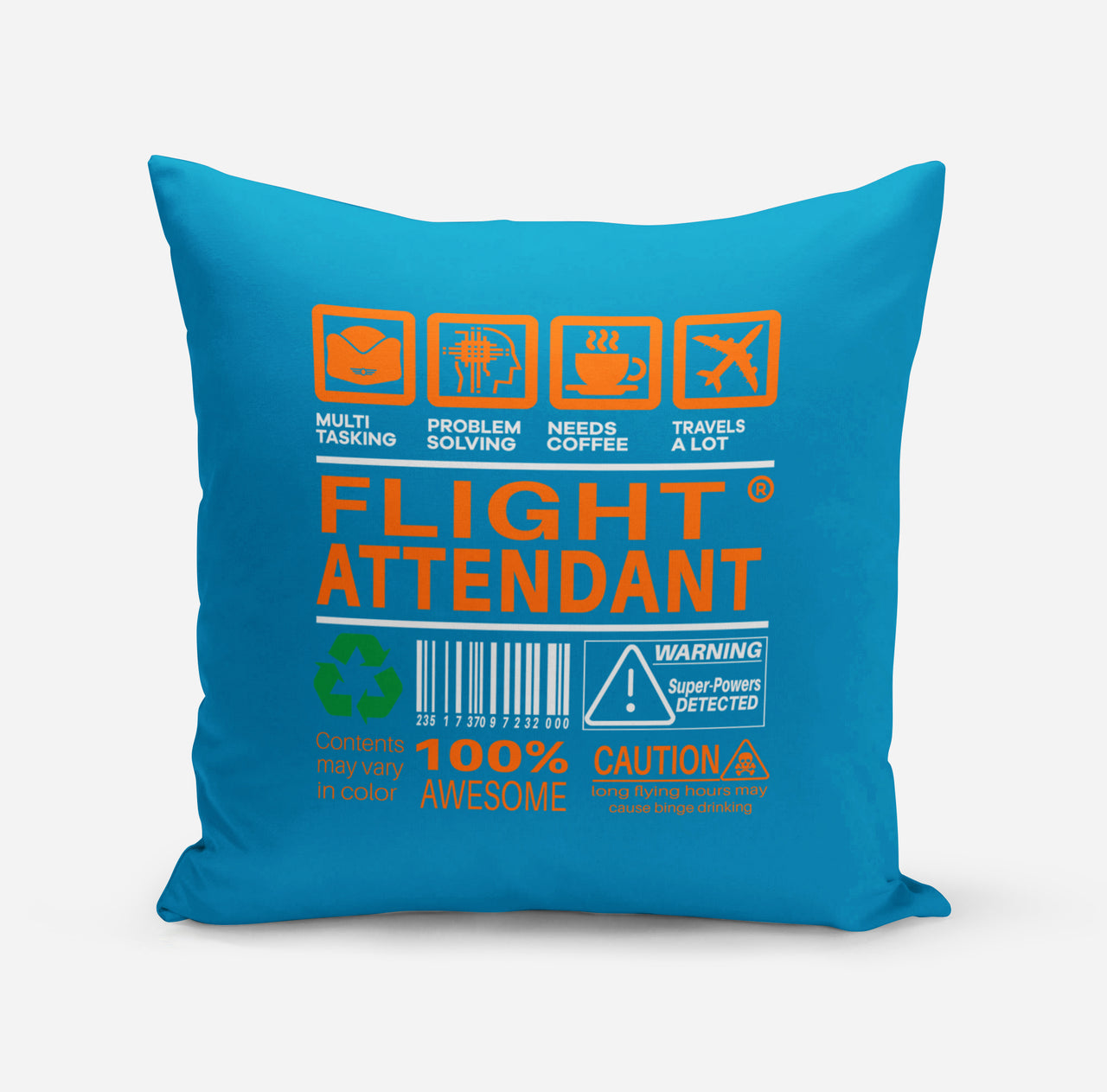 Flight Attendant Label Above Designed Pillows