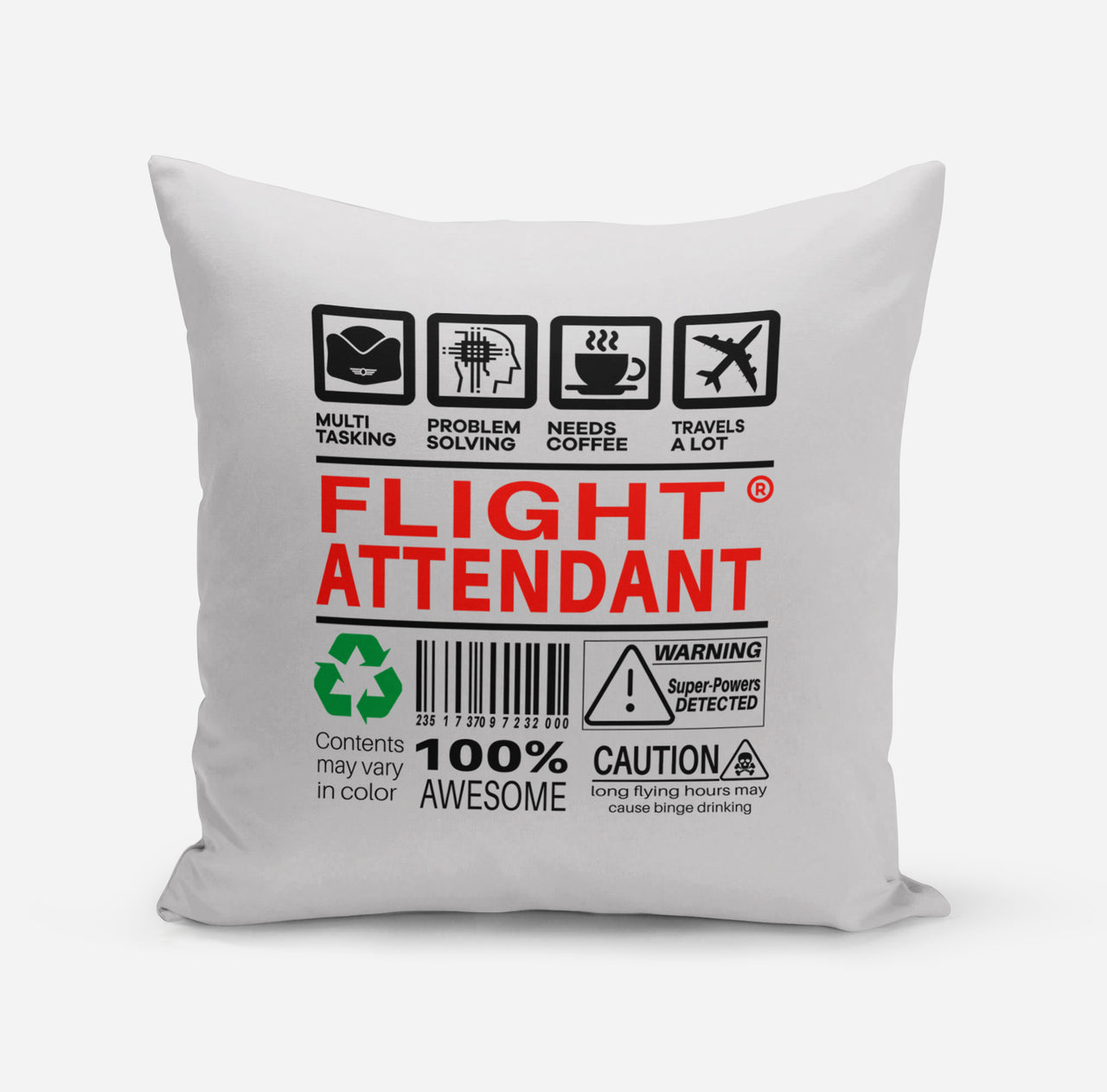 Flight Attendant Label Above Designed Pillows