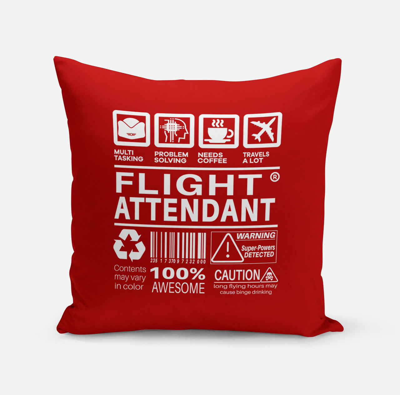 Flight Attendant Label Above Designed Pillows