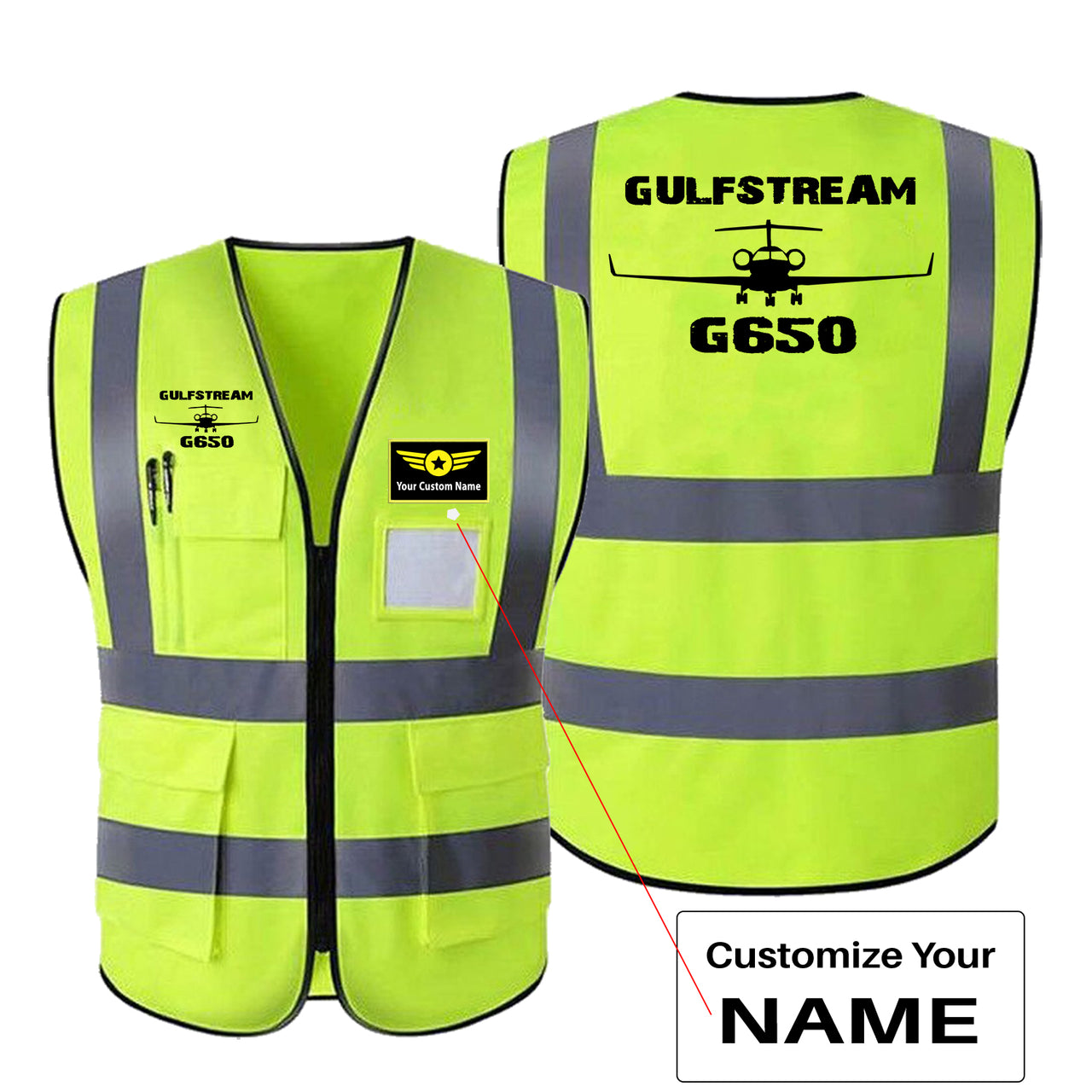 Gulfstream G650 & Plane Designed Reflective Vests