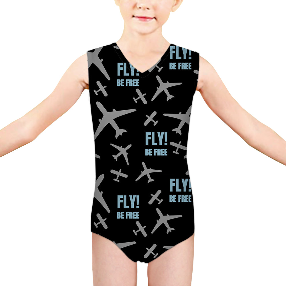 Fly Be Free Black Designed Kids Swimsuit