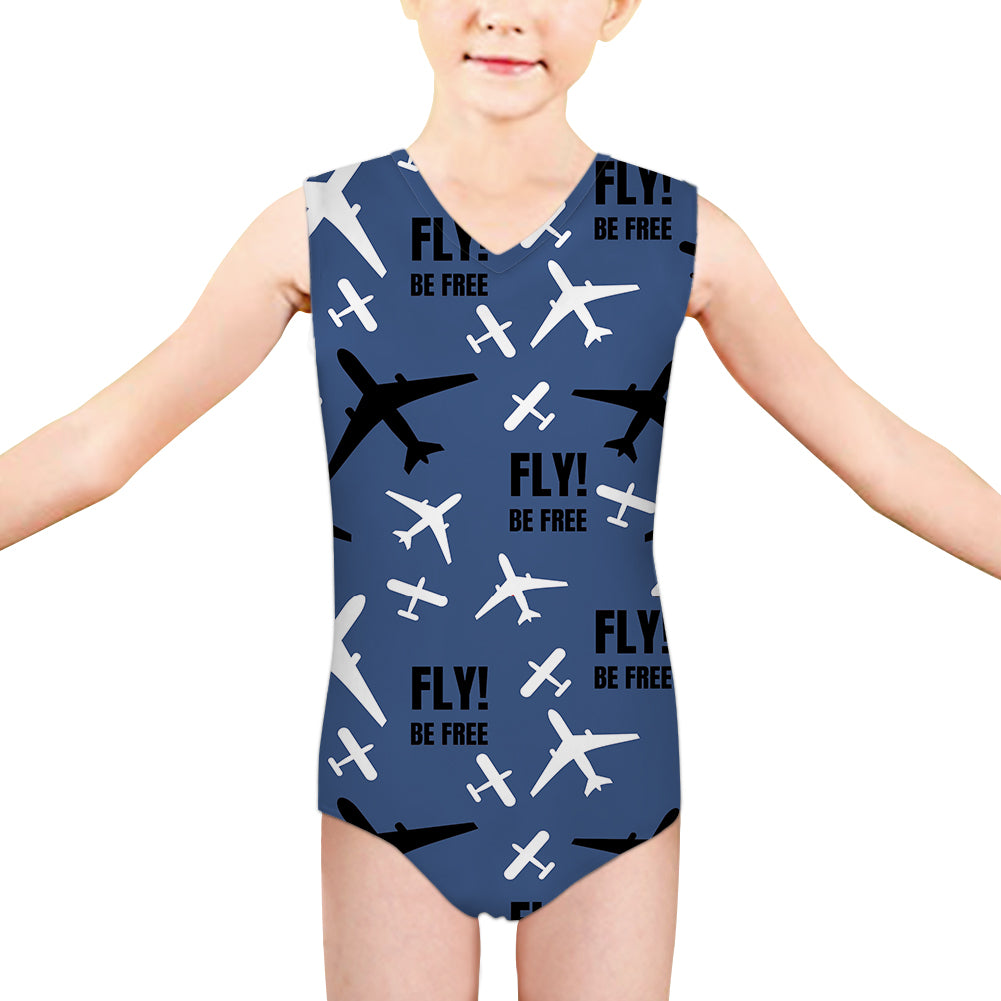 Fly Be Free Blue Designed Kids Swimsuit