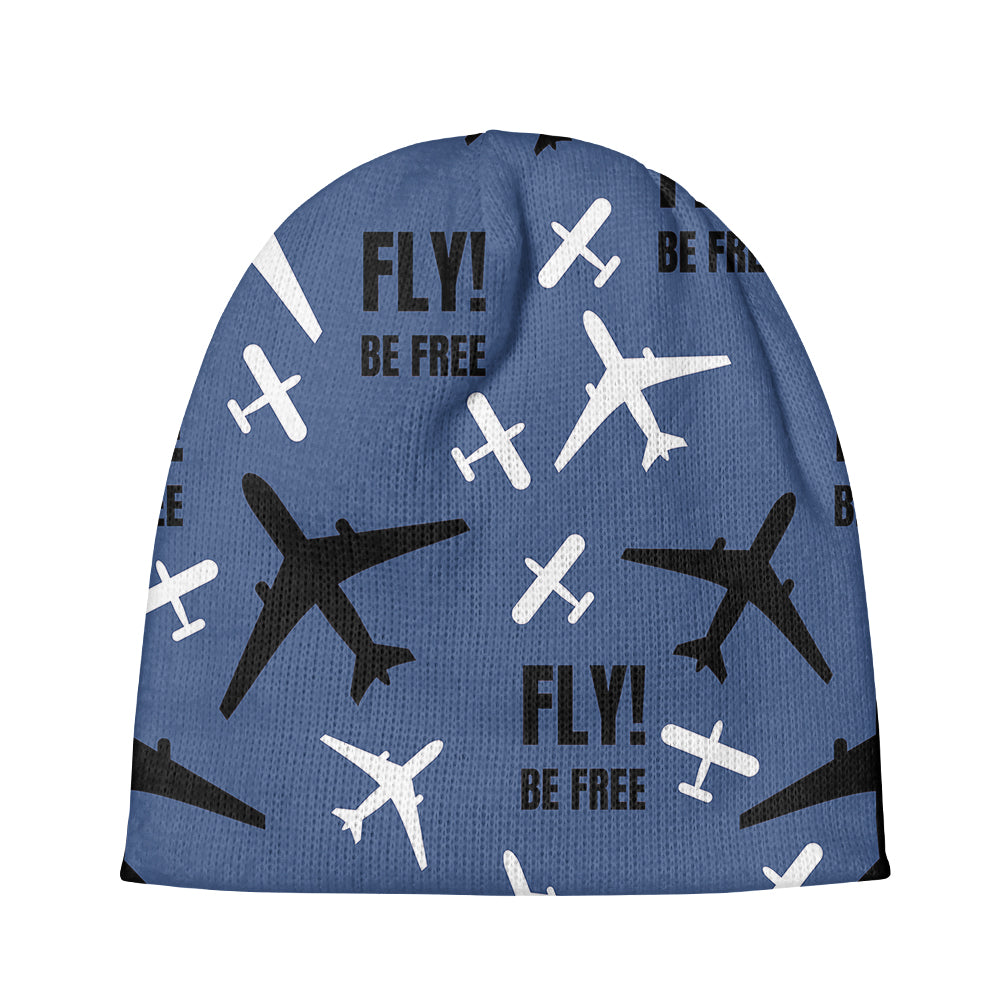 Fly Be Free Blue Designed Knit 3D Beanies
