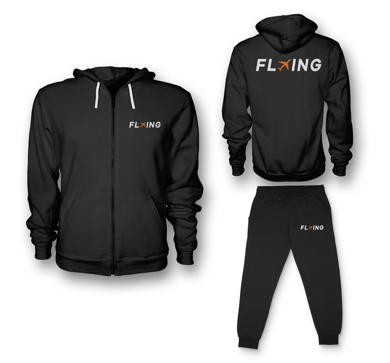 Flying Designed Zipped Hoodies & Sweatpants Set