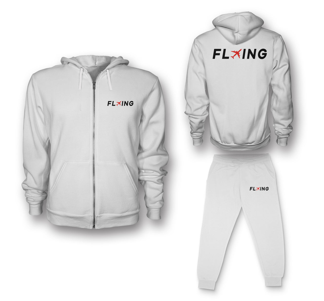 Flying Designed Zipped Hoodies & Sweatpants Set