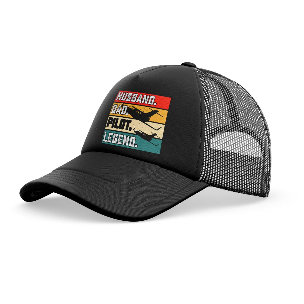 Husband & Dad & Pilot & Legend Designed Trucker Caps & Hats