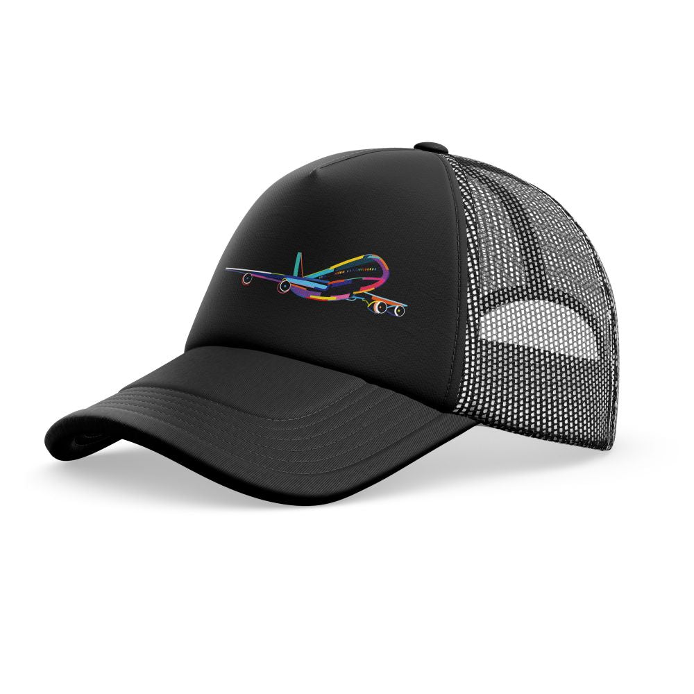 Multicolor Airplane Designed Trucker Caps & Hats