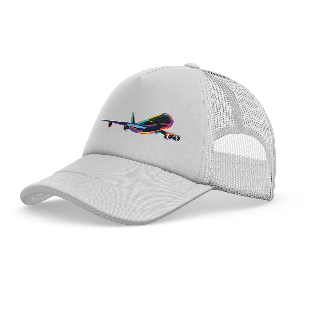 Multicolor Airplane Designed Trucker Caps & Hats