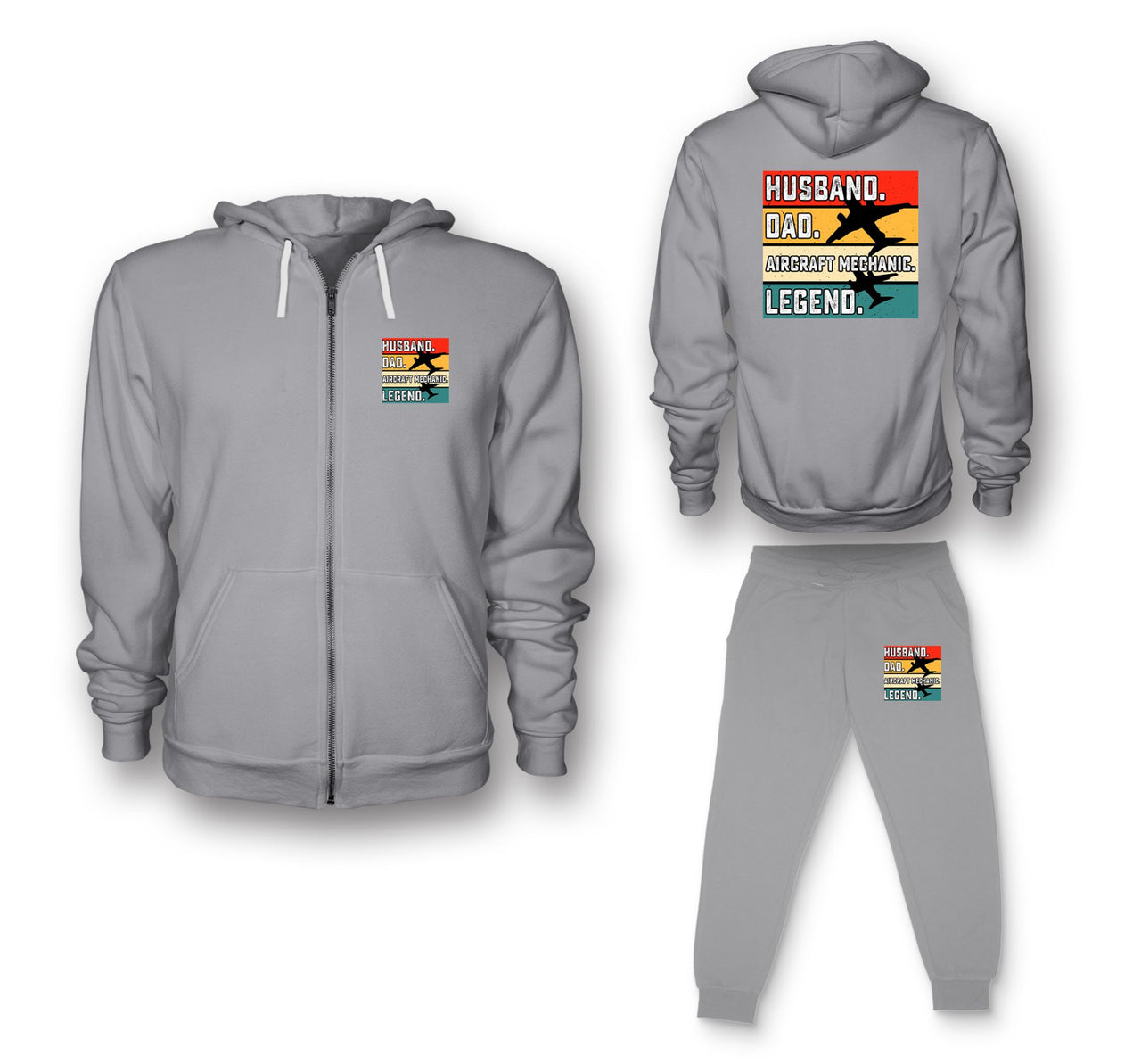 Husband & Dad & Aircraft Mechanic & Legend Designed Zipped Hoodies & Sweatpants Set