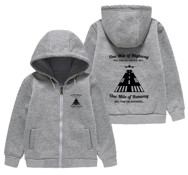 One Mile of Runway Will Take you Anywhere Designed "CHILDREN" Zipped Hoodies