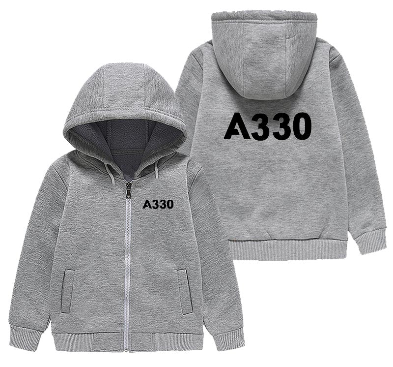 A330 Flat Text Designed "CHILDREN" Zipped Hoodies